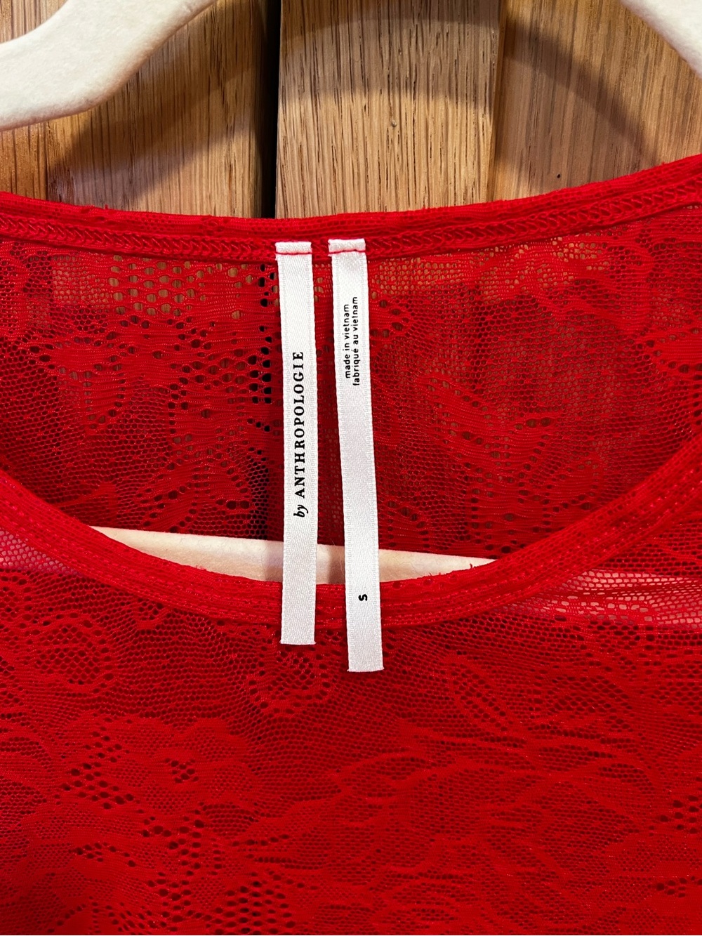 Anthropologie Lace Long Sleeve Bodysuit Red Size Small Feminine Sheer Holiday - Picture 3 of 5